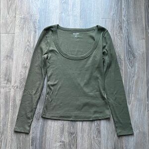 NWT Old Navy Forest Green Ribbed Scoop Neck Long Sleeve